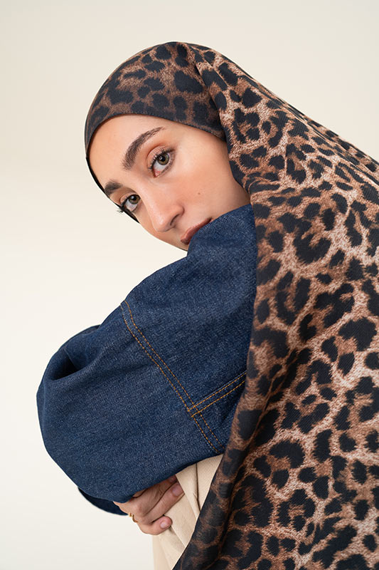 EMMA Tan Leopard hijab — handmade leopard print on twill modal