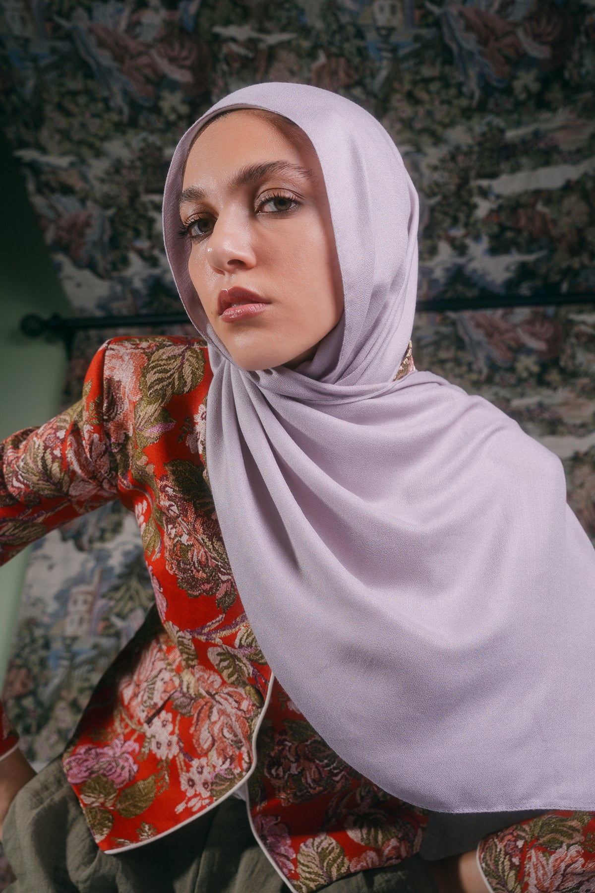 EMMA Lavender Haze Elegance hijab — muted dusty lavender on soft modal