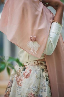 close up of EMMA Scarf Diva in Blush Satin Flower