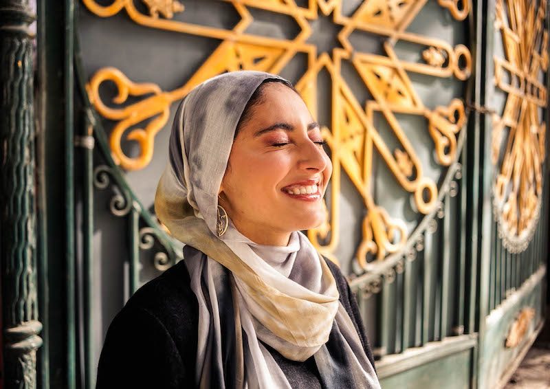 hijabi girl in emma scarf delicate earthstone