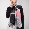Hijabi Model in EMMA Scarf Retro Classic a satin chiffon scarf with geometric shapes and marble print