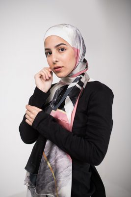 Hijabi model in EMMA Scarf Retro Classic staring at camera