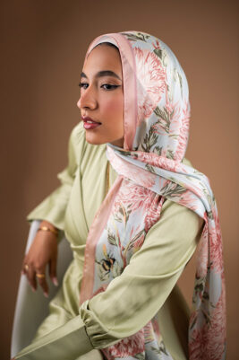 Honey Blooms in Satin by EMMA. Floral satin hijab.