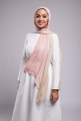 EMMA Scarf Almond Rose an ombre hijab with light cafe and light dusty rose.