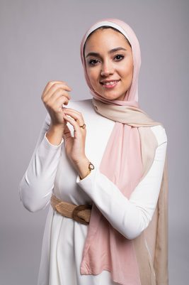 EMMA Scarf Almond Rose an ombre hijab with light cafe and light dusty rose.