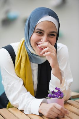 Hijabi Model in EMMA Scarf Masala Nights laughing
