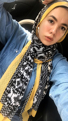 EMMA customer selfie , in her hijab Aztec Sunshine