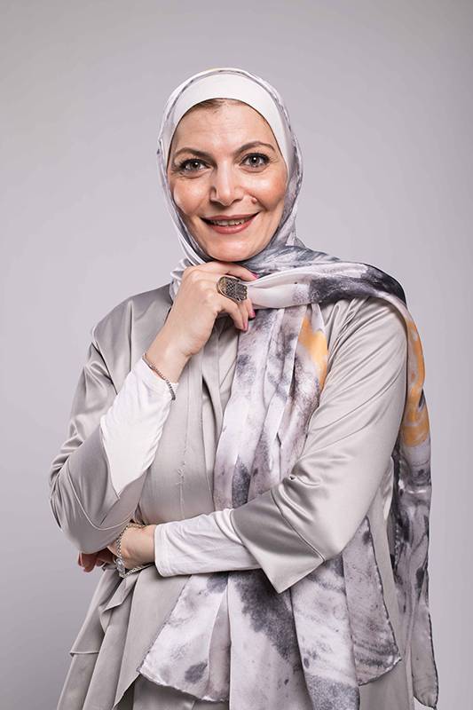 Close up of hijabi woman in EMMA Sarf Galaxy Luna