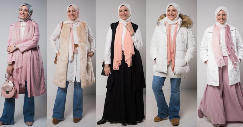 Hijabi in 5 different outfits in different EMMA Scarfs