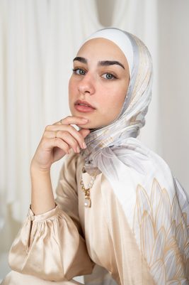 Silver Glow by EMMA. Silver satin hijab.