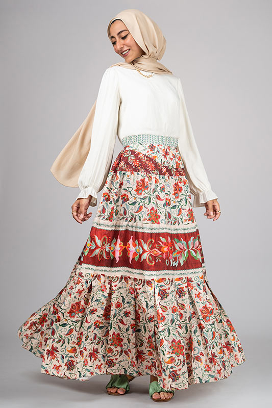 Graceful Maria - floral long skirt and top with hijab