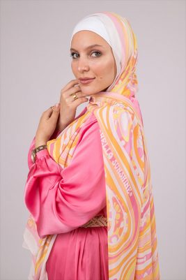 Happy Vibes by EMMA. Light Orange Hijab with pink